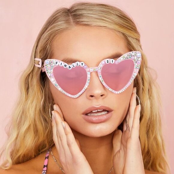 21st Birthday Sunglasses Pink Heart Crystals Decor Accessories for Women main image 5